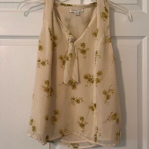 Coldwater Creek Cream Green Sleeveless Tie Front Blouse